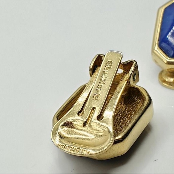 Vintage Signed Christian Dior Lapis Color Clip on Earrings - Picture 3 of 3